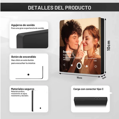 Imán para nevera con foto y música personalizada.